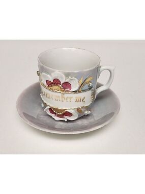 Germany Porcelain Friendship Mug Remember Me Raised Flower Vintage